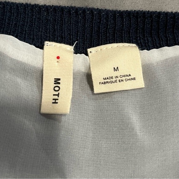 Anthropologie Moth Navy Double Layer Sweater Sleeveless Top Crochet Hem Medium - Picture 6 of 7